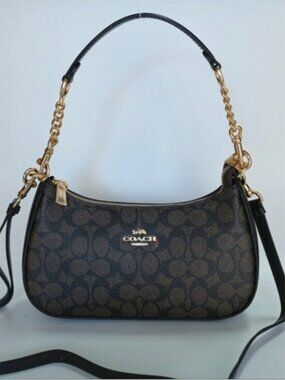 NWT Coach Teri Shoulder Bag In Signature Canvas In Black Brown Color